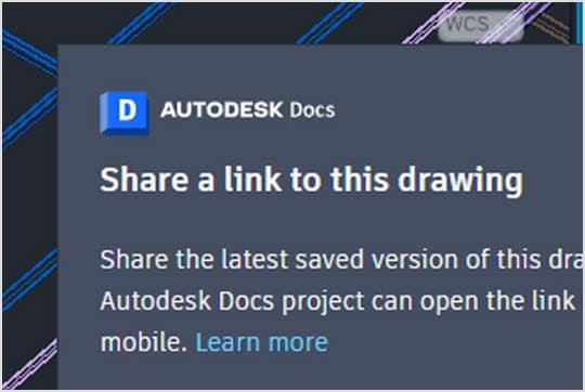 Visual oficial de AutoCAD sobre compartir y enlaces.