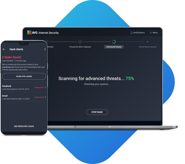 Visual oficial de AVG Internet Security centrado en firewall y cuentas.