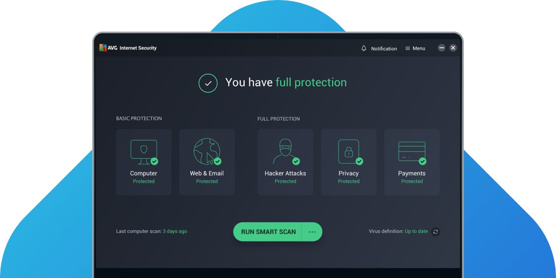 Interfaz oficial de AVG Internet Security.