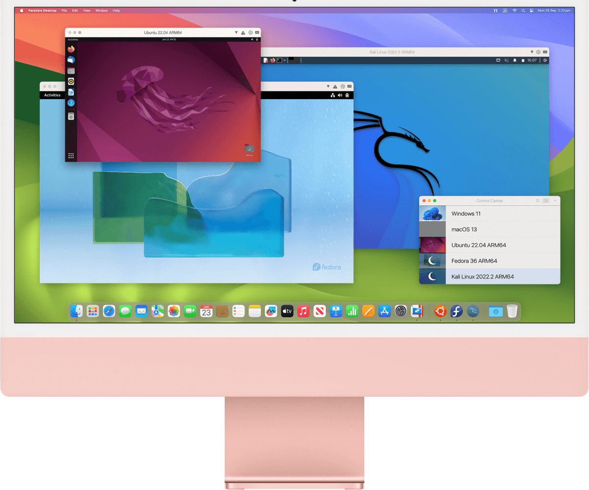 Múltiples sistemas operativos ejecutados en paralelo dentro de Parallels Desktop.